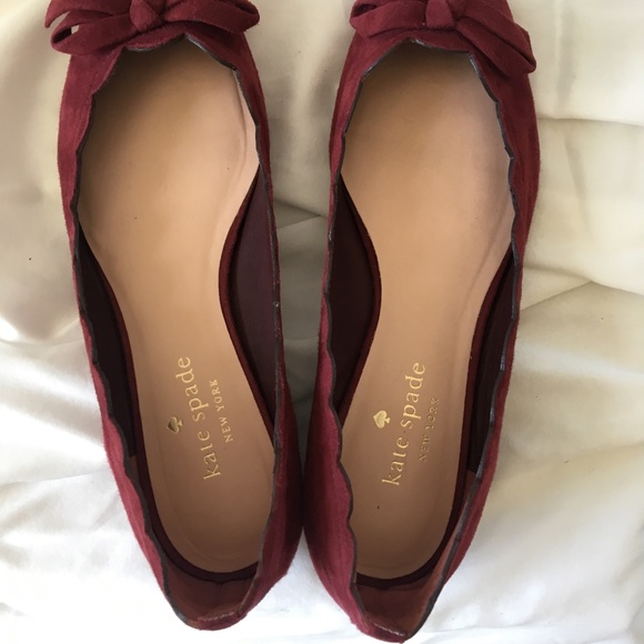 Kate Spade Burgundy Scalloped Suede Bow Flats - Picture 8 of 8